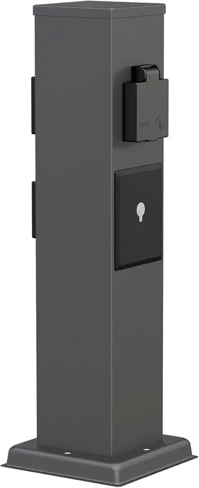 ledscom.de Garten Steckdosensäule Polly für außen, IP44, Smart Home, WLAN, Alexa, 3-Fach, Edelstahl, anthrazit, eckig, 40 cm