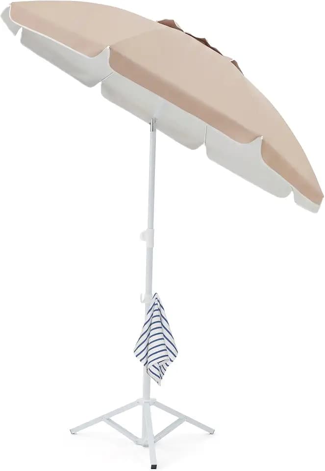 JEAREY 6.5ft Portable Beach Shade Sports Umbrella with Stand, Beige