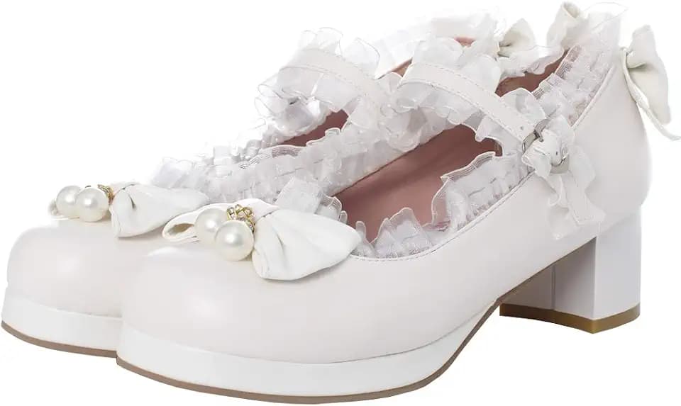 LUXMAX Women Kawaii Mid Block Heel Mary Jane Rockabilly Pumps with Bow