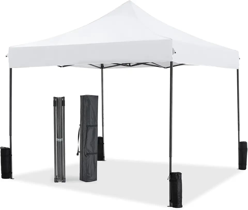NEWBULIG 10x10 FT Pop Up Canopy Easy Up Tents for Camping Parties Events Beach Backyard Portable Outdoor Shelter Heavy Duty Instant Sun Shade with Sand Bags, White
