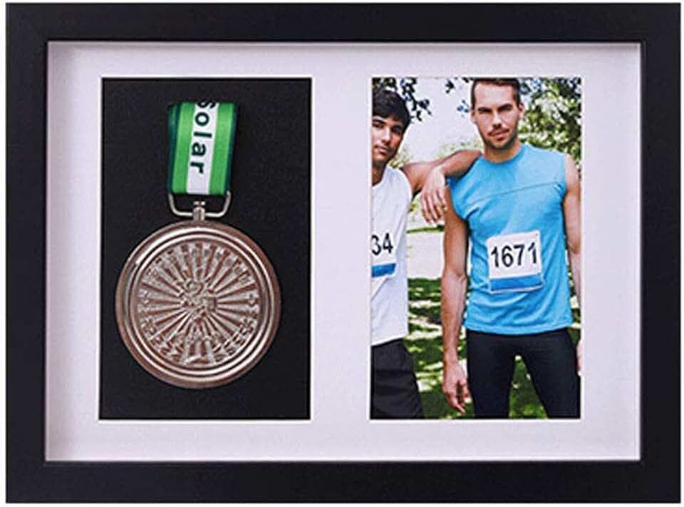 Medaillenrahmen, Medaille, Sportmedaille, 3D-Box, Bilderrahmen, schwarzer und dunkler Rahmen aus Walnussholz, tiefer 3D-Rahmen, zum Anzeigen von Kriegs-/Militär-/Sportmedaillen (1 Medaille + 1 Foto)