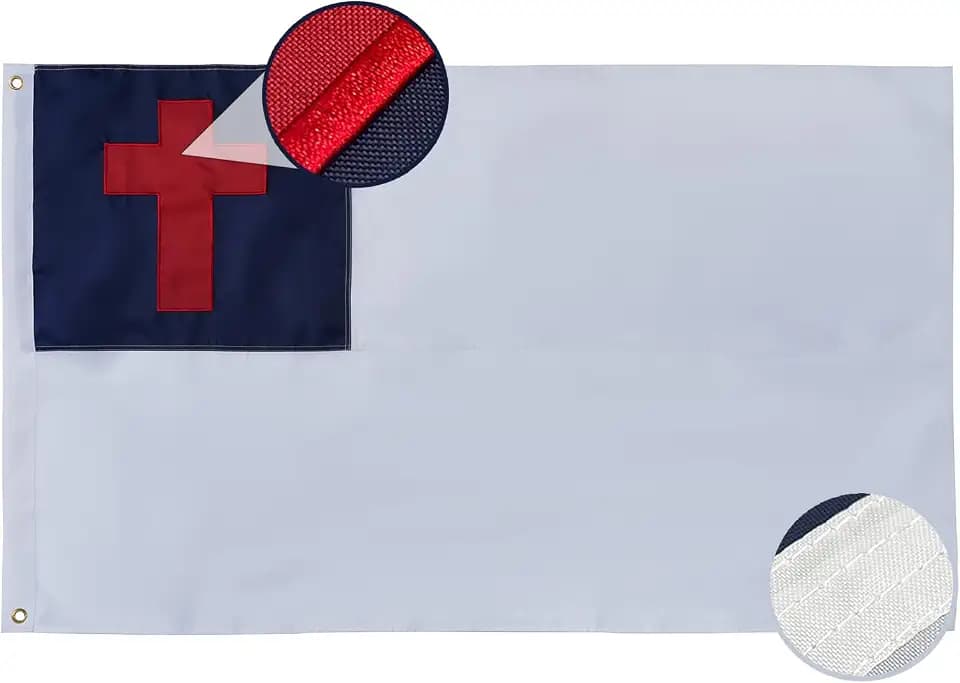 AMZFLAG Christian Flag 3x5 ft for Outside Heavy Duty Christian Flags Embroidered Cross Jesus Christ Church Flag with 2 Brass Grommets Outdoor Indoor