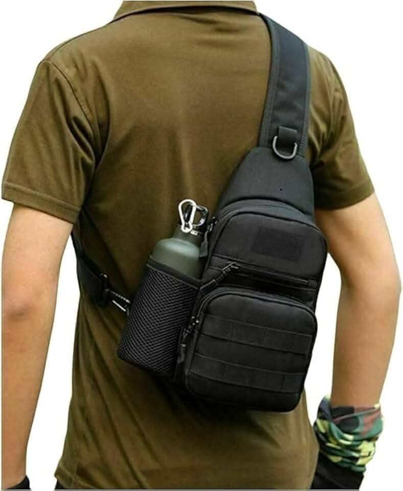 Molle-Rucksack für Herren, taktisch, Militär, Outdoor, Reisen, Schultertasche, Brusttasche mit Wasserflaschenhalter, Schwarz , 25x 18.5 x 10cm