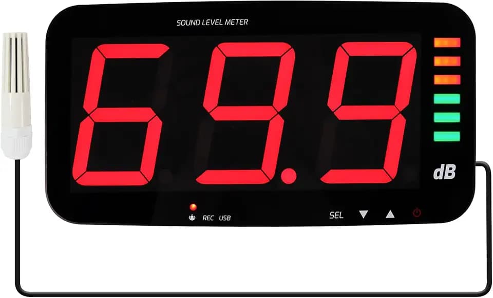 Dezibelmessgerät, 13 Zoll, wandhängendes Schallpegelmessgerät, Datenlogger, Geräuschmessgerät mit 16,4 Fuß Schallsensor, akustisches und visuelles Alarmschallmessgerät
