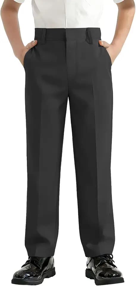 QBK Boys Flat Front Dress Pants Adjustable Waistband for Boys 4‑20 Years