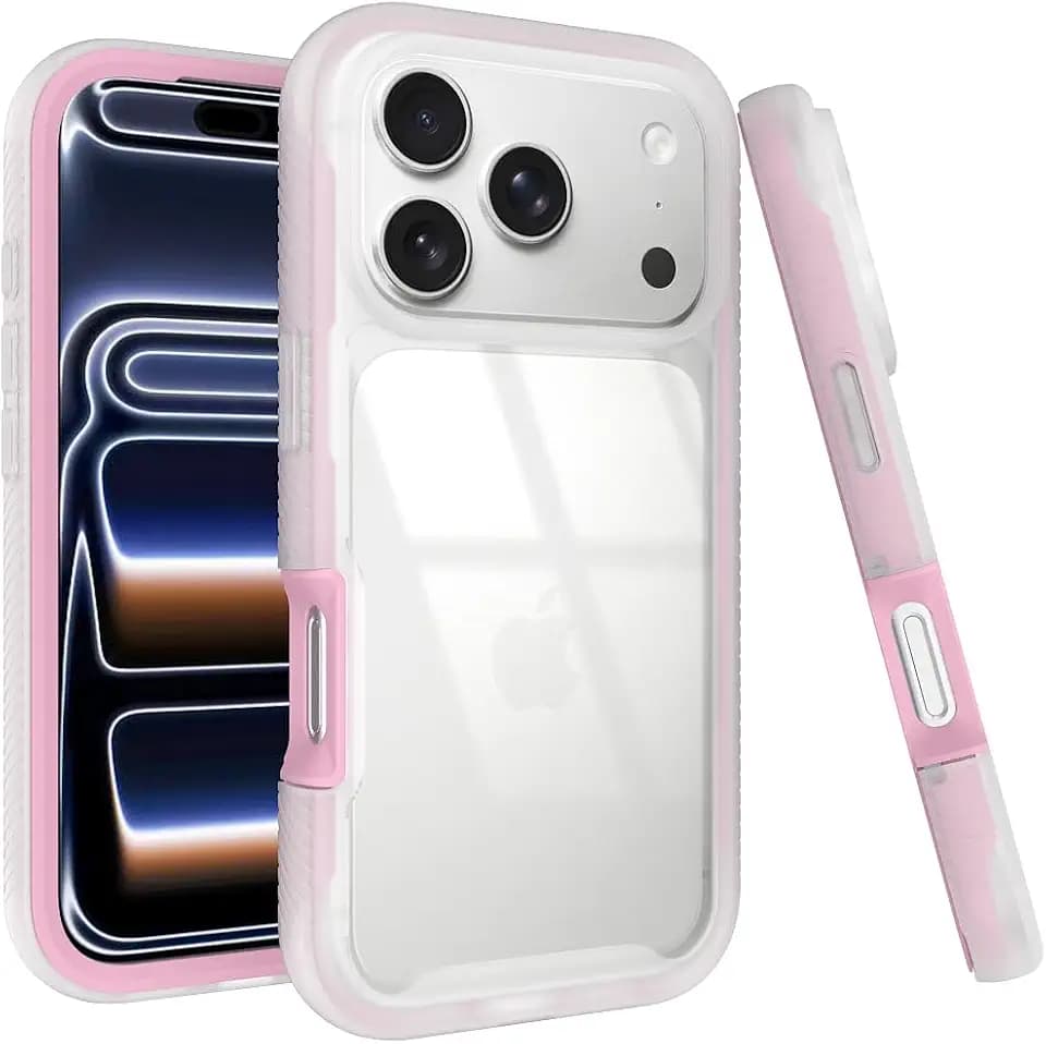 Puxicu Acrylic 2 in 1 for iPhone 17 Pro Case，Anti-Yellowing, Military-Grade Protection, Drop Shockproof Slim Phone Cover for iPhone 18 Pro 6.3", Light Pink