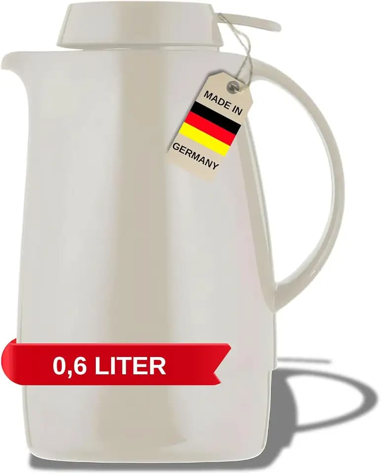 Helios Servitherm Thermoskanne Weiß 0,6L – 6h Heiß - Hält Getränke heiß & kalt – Einhandbedienung - Robustes Design für Kaffee & Tee