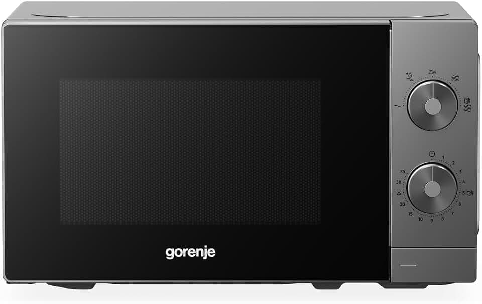Gorenje MO20E1T4 Mikrowelle, 20L, 700 W, AquaClean, Auftaufunktion, 5 Leistungsstufen, Mechanische Drehknopf-Steuerung, schwarz mit grau