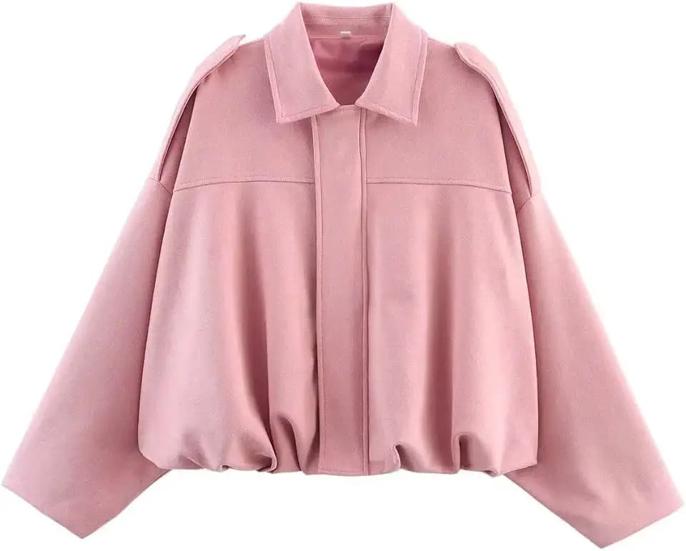 Damen Bomberjacke Langarm Elegant Übergangsjacke Kurz Leicht Flugrevers Herbstmantel mit Reißverschluss und Taschen für Casual Outdoor