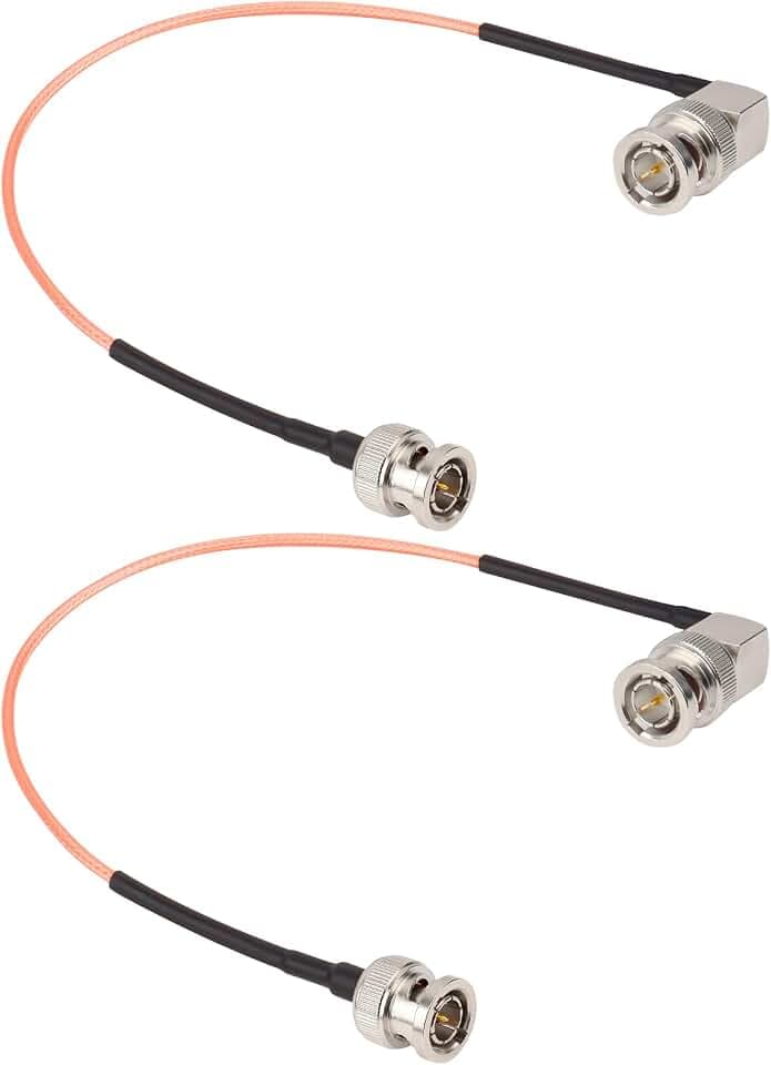 XRDS -RF SDI Cable 1FT 2PCS, Flexible BNC to BNC Right Angle Video Cable 75 Ohm RG179 BNC Male Extension Cable for 3G/6G HD SDI Camera Monitor Video Recorder SDI to HDMI Converter, Brown