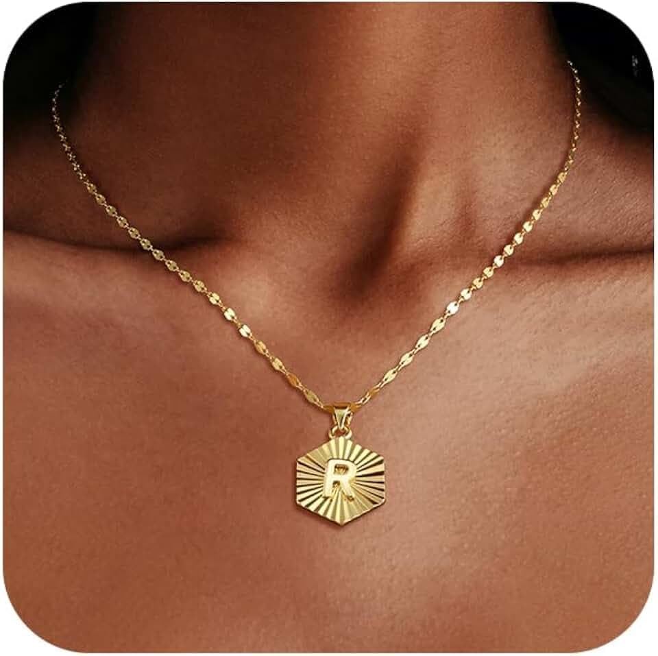 Howoo 14K Gold Plated Initial Necklace for Women Heart Necklace for Women Round Zircon Letter Pendant Plated Adjustable Necklaces Birthday Galentines Valentine Gifts Jewelry