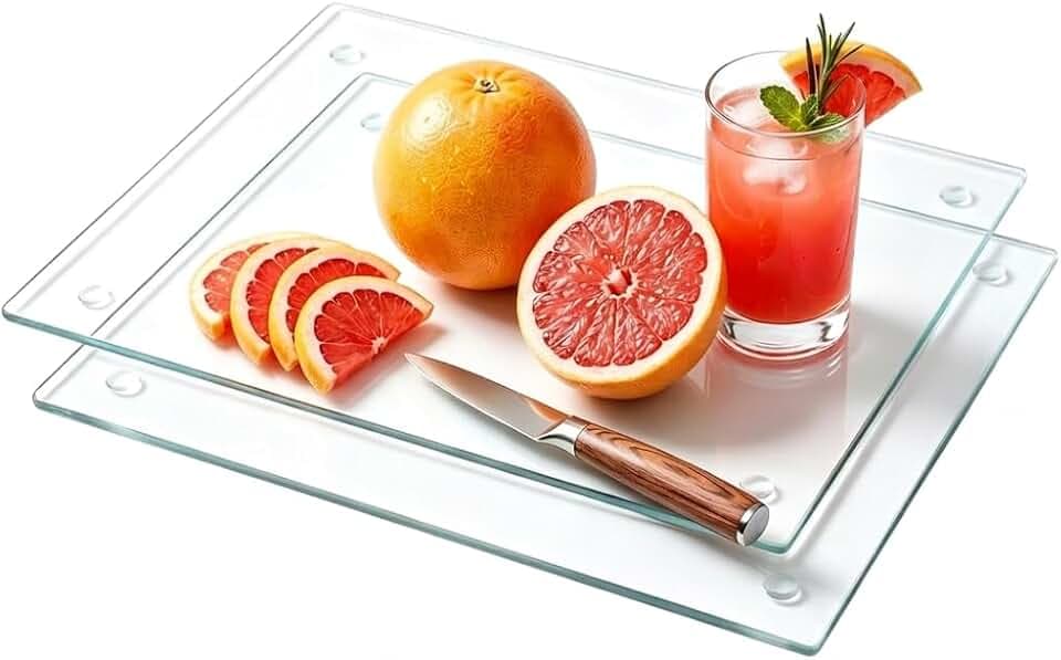 Seelenruhe Tempered Glass Cutting Boards for Kitchen Counter, 2PCS 12x16 inch Clear Cutting Boards for Countertop, Non-Slip, Heat-Resistant, Easy to Clean, Kitchen Decoration