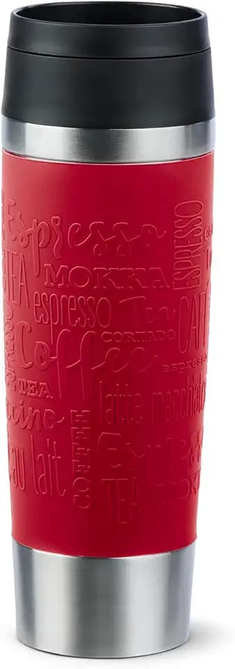 Emsa N20222 Travel Mug Classic Isolierbecher 0,5 Liter, neuer Komfort-Schraubverschluss, Edelstahl, 6h heiß und 12h kalt, 100% dicht, spülmaschinenfest, 360°-Trinköffnung, Dunkelrot