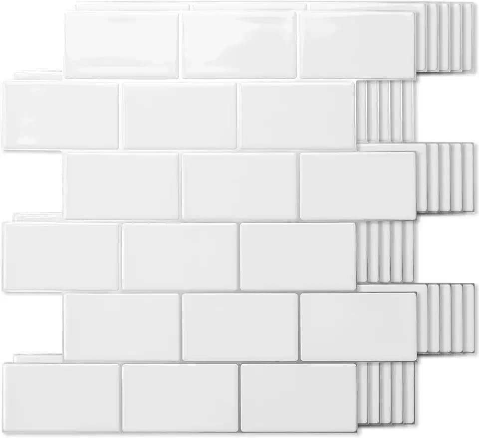 Art3d 10-Pack Subway Peel and Stick Backsplash, White with Silver Grout