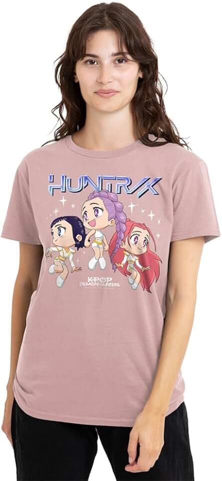 KPop Demon Hunters Damen Kpop Demon Hunters Huntrix Chibi Group Ladies T Shirt, Pink T-Shirt (1er Pack)
