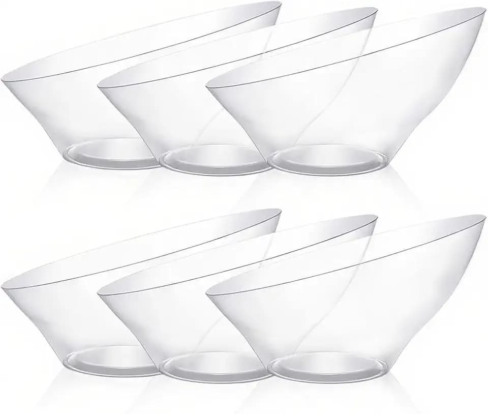 BESTVIP 54 Oz Clear Plastic Angled Serving Bowls, 12 Pack
