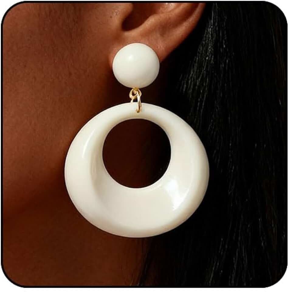 60s 70s Earrings for Women Acrylic Red Hot Pink White Earrings for Women Dangle Retro Disco Earring 70s Accessories Women Big Round Circle Drop Dangle Vintage Groovy Earring 90s 80s 60s Jewelry