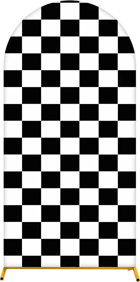 Arch Backdrop Cover 6FT Monster Truck Birthday Party Decorations Black White Checker Arch Covers Spandex Fitted Circle Car Racing Arch Backdrop Covers for Kid Boys Let's Go Racing Party Supplies