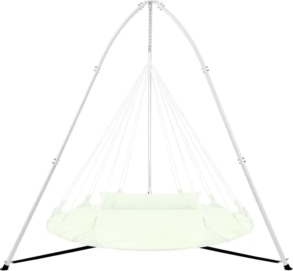 Tripod Hammock Chair Stand for Multi-Use, Heavy-Duty Hammock Chair Stand for Indoor & Outdoor, with Height Adjustable Triangular Design, 330 lbs Capacity, Easy Assembly, Stand Only - White