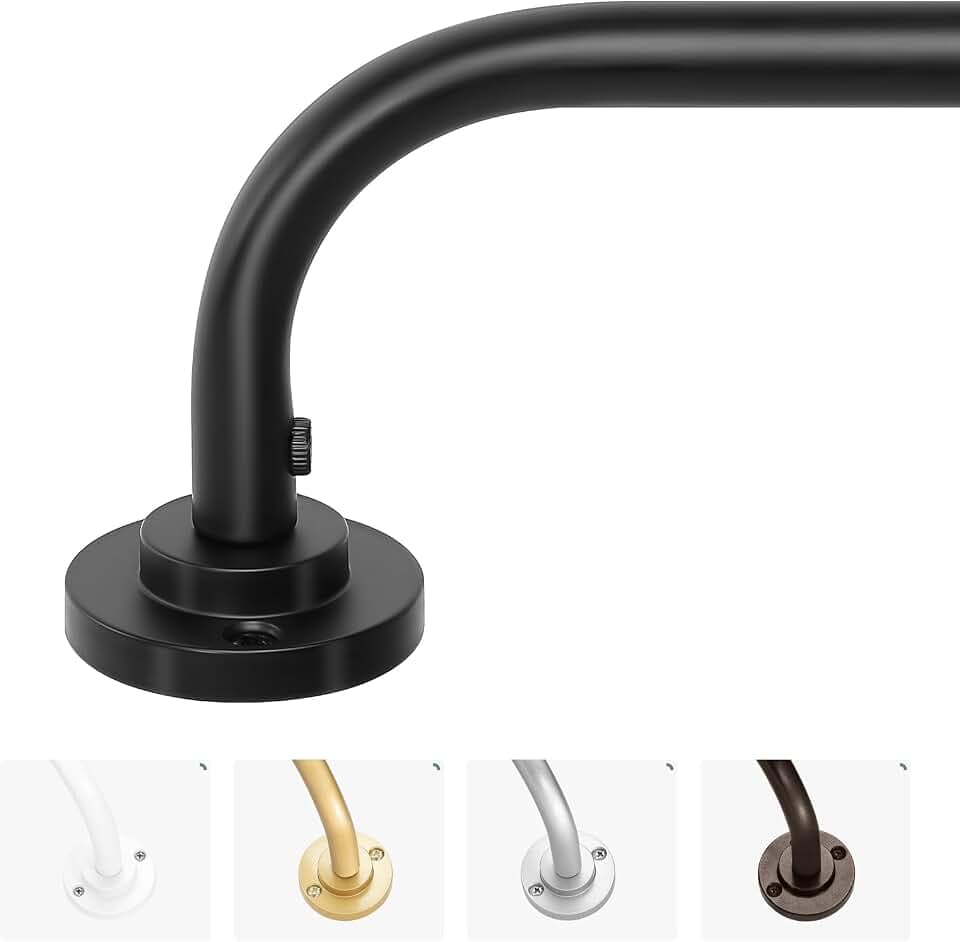 Curtain Rods for Windows 28 to 48 inch, 5/8 Inch Black Curtain Rod, Adjustable Wrap Around Curtains Rod, Blackout Curtains Rods, Metal Room Darkening Curved Cafe Small Drapery Pole, Matte Black