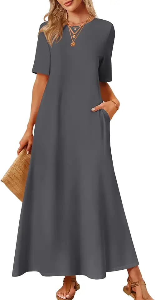 MEROKEETY Womens Summer Casual Short Sleeve Maxi Long Tshirt Dress 2026