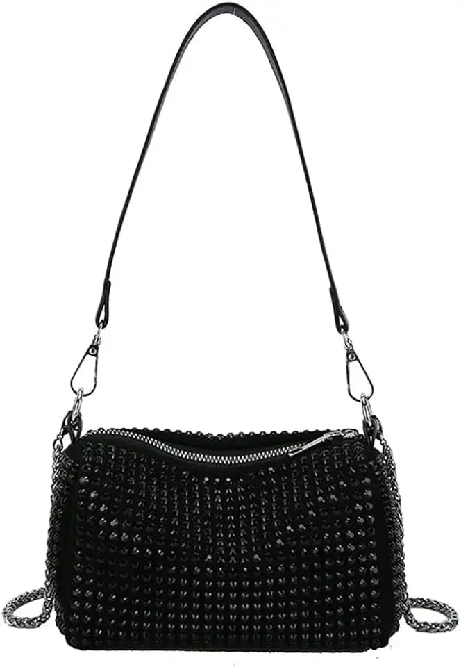 Rhinestone Cylinder Crossbody Bag Sparkling Barrel Purse Mini Tote for Women