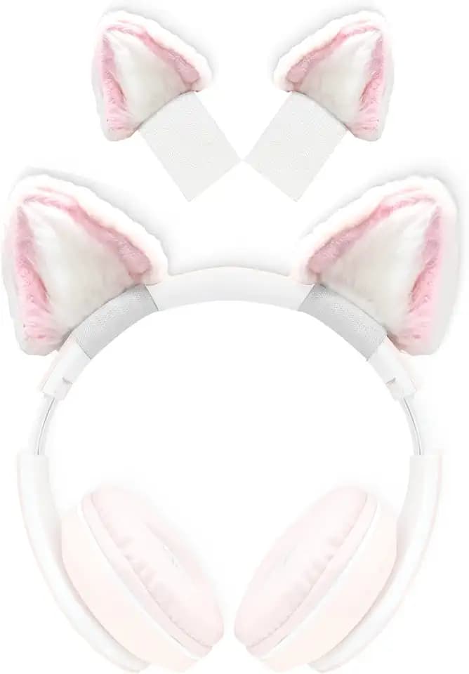 RUKUHOT Cute Cat Ears Headphone Attachment,Adjustable Design Fit for Logitech G PRO HypreX Cloud/Cloud Flight Headphones and More,Cosplay Kitten Ears,(Headphones not Included),Pink & White