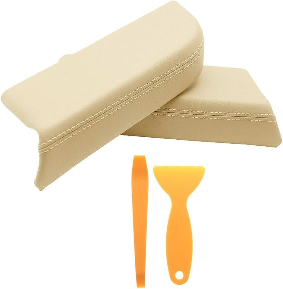 Kohnkd Front Door Panel Armrest Cover Fits for Pilot 2009 2010 2011 2012 2013 2014 2015 (Leather Part Only) with Removal Tool (Beige)