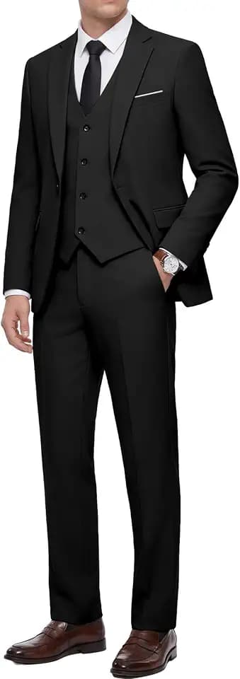 WULFUL Men's 3 Piece Slim Fit Suit Set Stretch One Button Blazer Jacket Vest & Pants Tuxedo for Party Wedding Business