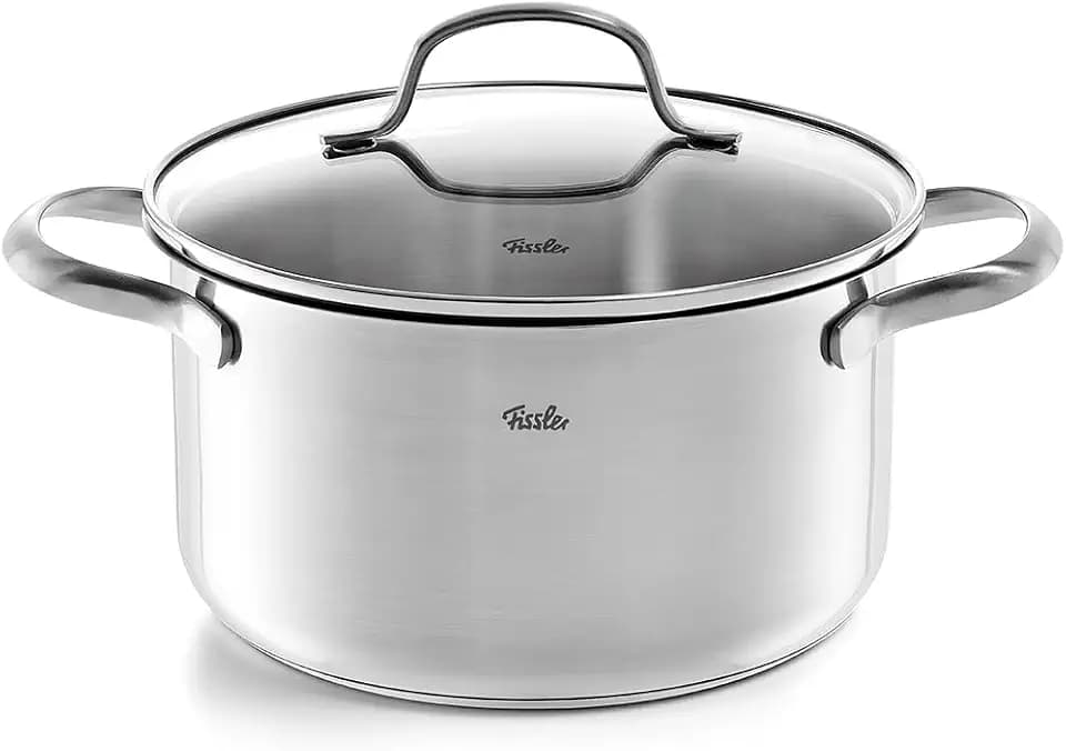 Fissler San Francisco Edelstahl-Kochtopf 20 cm (3,3 L) mit Glasdeckel – Edelstahl 18/10, Superthermic Boden, Messskala, Schüttrand, Induktion