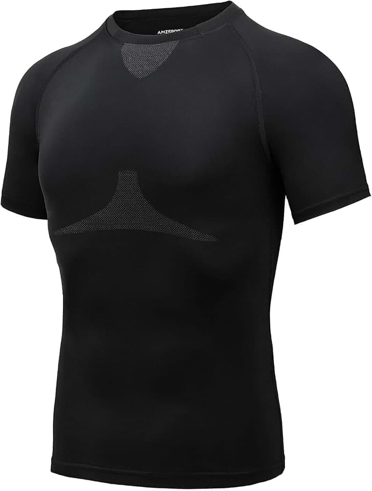 AMZSPORT Herren Kompressionsshirt Kurzarm Sportshirt Schnelltrocknend Laufshirt Funktionsshirt