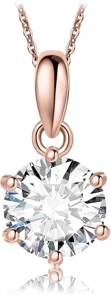 JewelryPalace Round 1ct 2ct 3ct Moissanite Solitaire Pendant Necklace for Women, Classic Simulated Diamond 925 Sterling Silver 14k White Gold Plated Necklaces for Her VVS D-F, 18 Inch Box chain