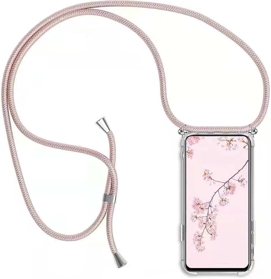 Handykette Handyhülle für Samsung Galaxy S22 Plus mit Band - Transparent Handy-Kette Handy Hülle mit Kordel zum Umhängen Handyanhänger Halsband Lanyard Case - Roségold