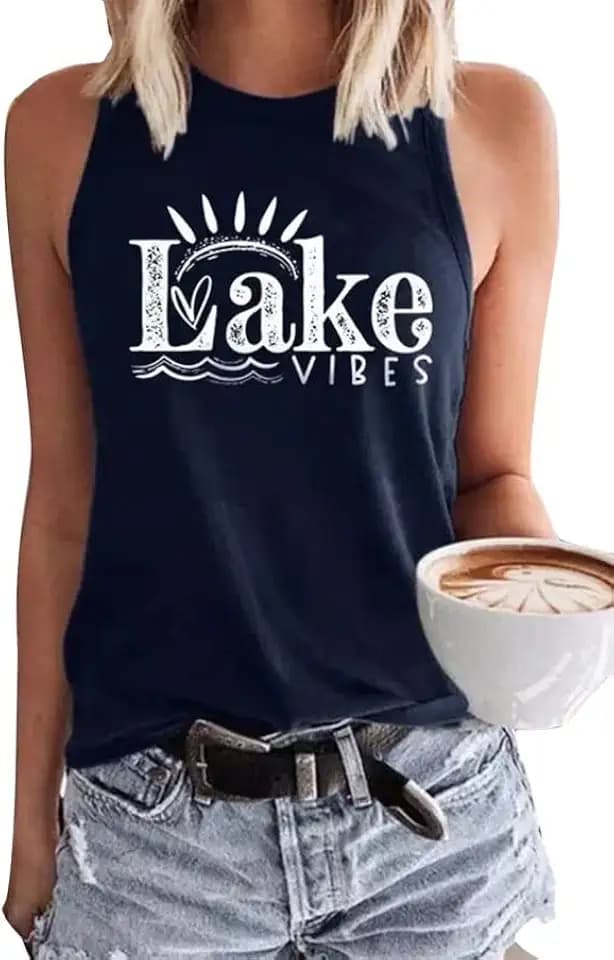 Lake Life Tank Tops Women Casual Summer Vacation Graphic Vest Shirt Tee
