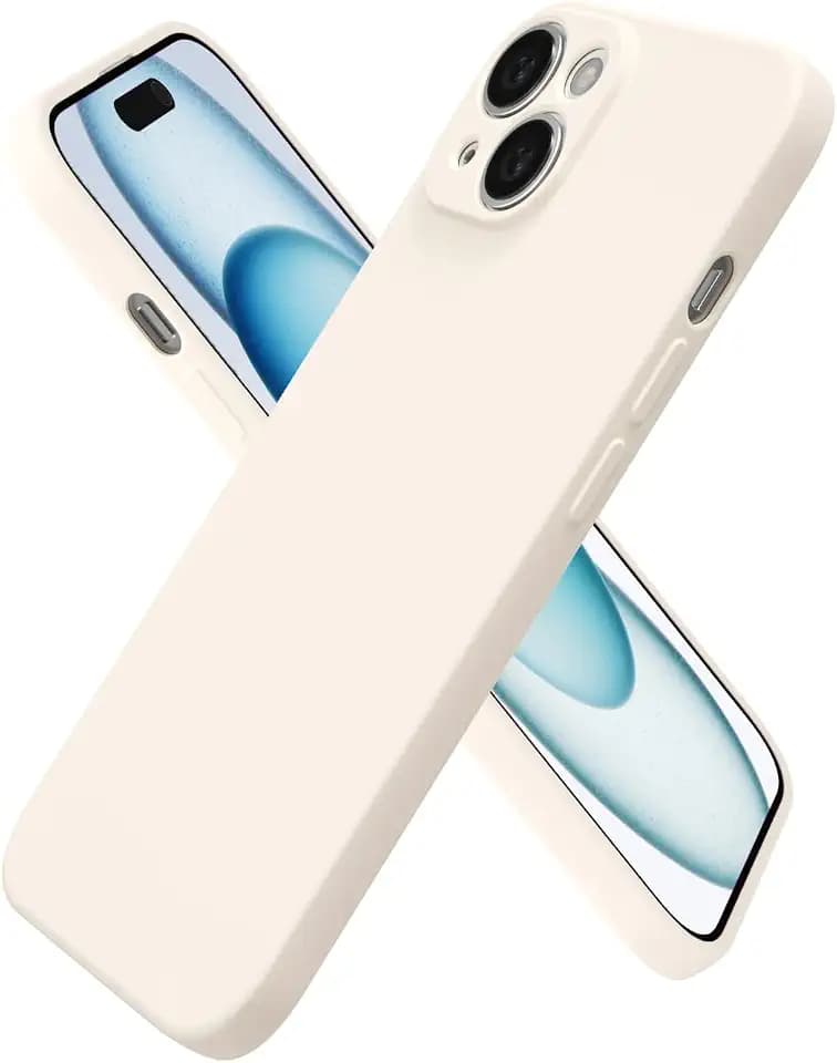 oakxco for iPhone 15 Plus Case Silicone, Ultra Slim Thin Phone Case for Women Girls, Plain Solid Color Minimalist Aesthetic Cute Girly Design, Soft Rubber Gel TPU with Camera Cover, Beige Stone