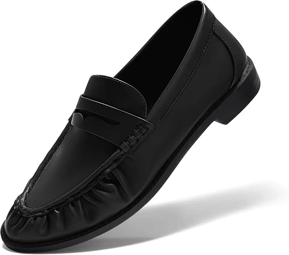 Coutgo Penny Loafers for Women Comfortable Slip on Shoes Collapsible Heel Closed Toe Dressy Casual Work Flats