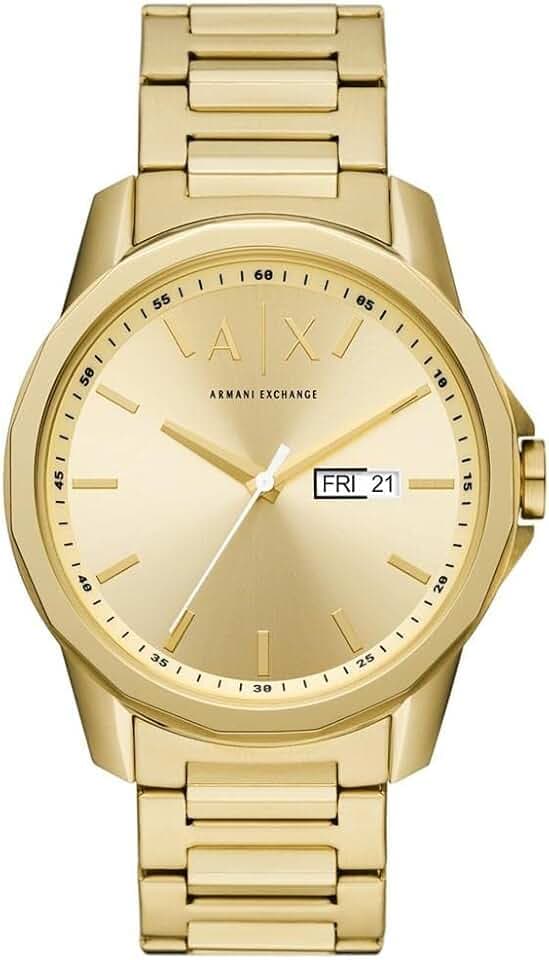 Armani Exchange Herrenuhr, Quarz-Dreizeiger-Datumwerk und 44mm Gehäusegröße mit Edelstahl- oder Lederarmband