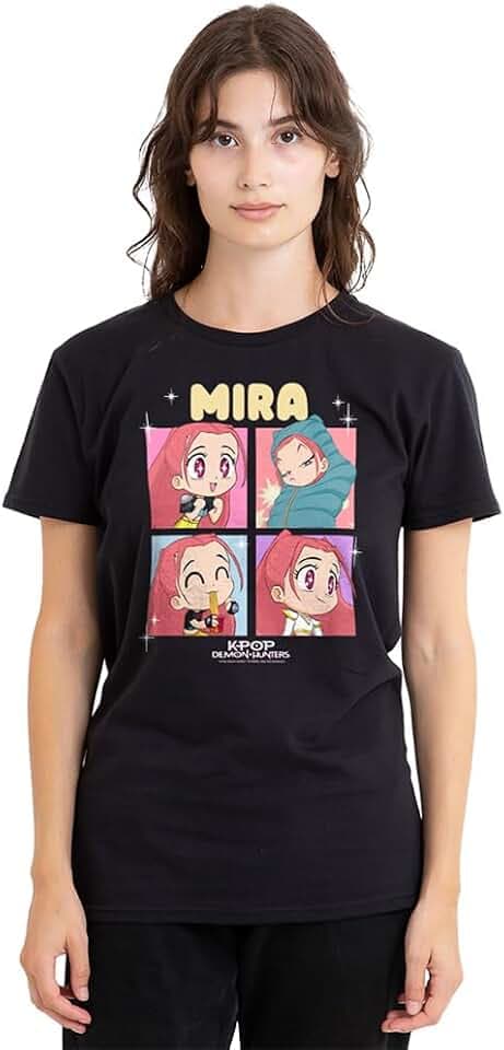 KPop Demon Hunters Damen Kpop Demon Hunters Huntrix Mira Chibi Boxes Ladies T Shirt, Black T-Shirt (1er Pack)