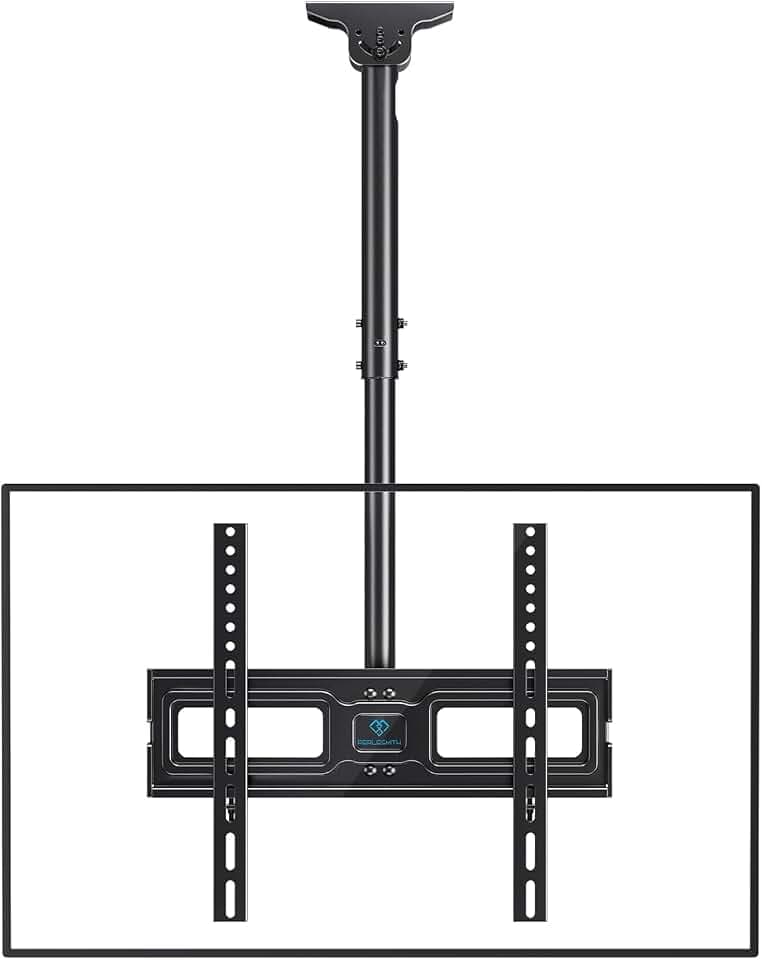 PERLESMITH TV-Deckenhalterung – TV-Halterung neigbar und schwenkbar, verstellbar für Bildschirme von 26 bis 65 Zoll – Dachhalterung Full-Motion trägt 50 kg mit VESA 400 x 400 mm