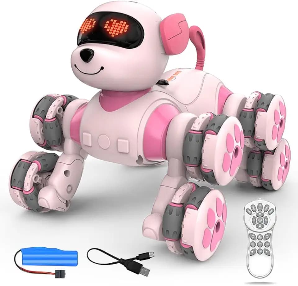 Paaxido 8WD Stunt RC Car Robot Dog Toys for Girls Age 3+, 2.4GHz Remote Control Car Dog Toys with LED Eyes, Smart Interactive Programmable Robot Gift for Boys & Girls Age 3 4 5 6 7 8 Year Old