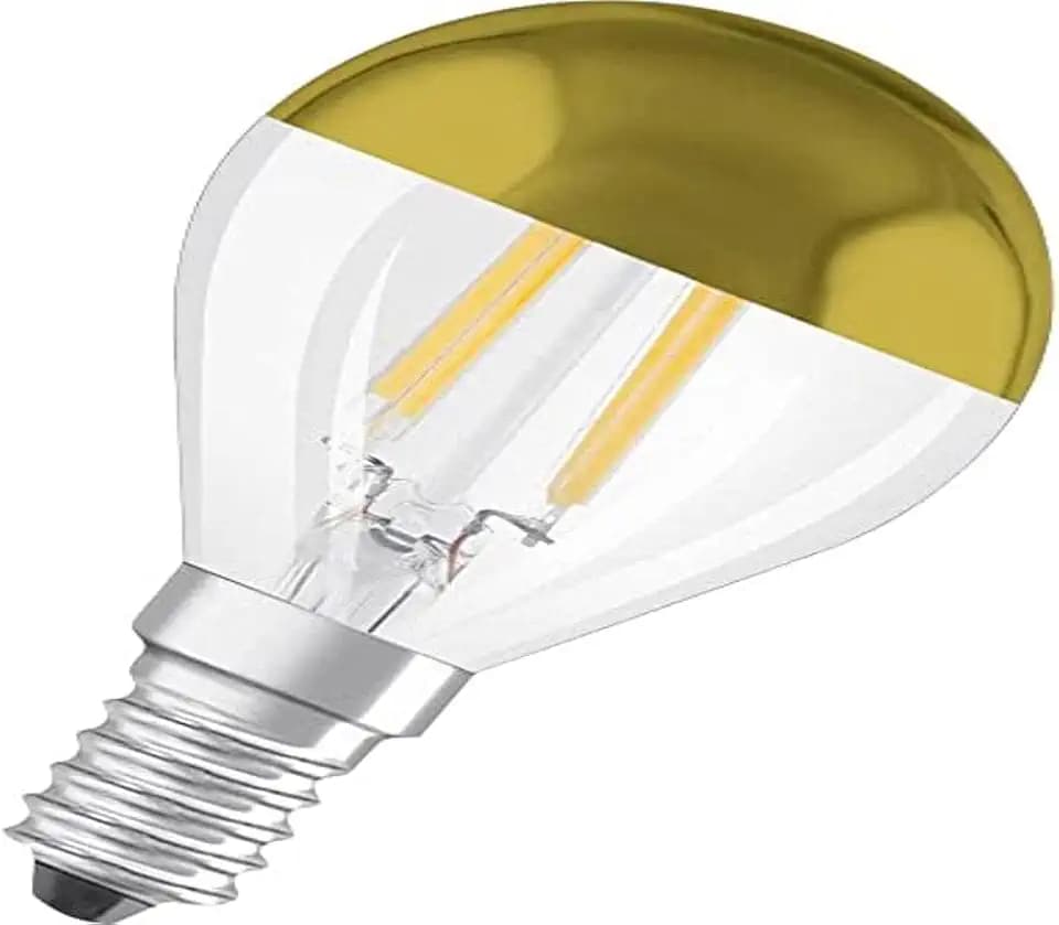 OSRAM Filament LED Lampe mit E14 Sockel, Warmweiss (2700K), Tropfenform Gold verspiegelt, 4W, Ersatz für 34W-Glühbirne, LED Retrofit CLASSIC P Mirror