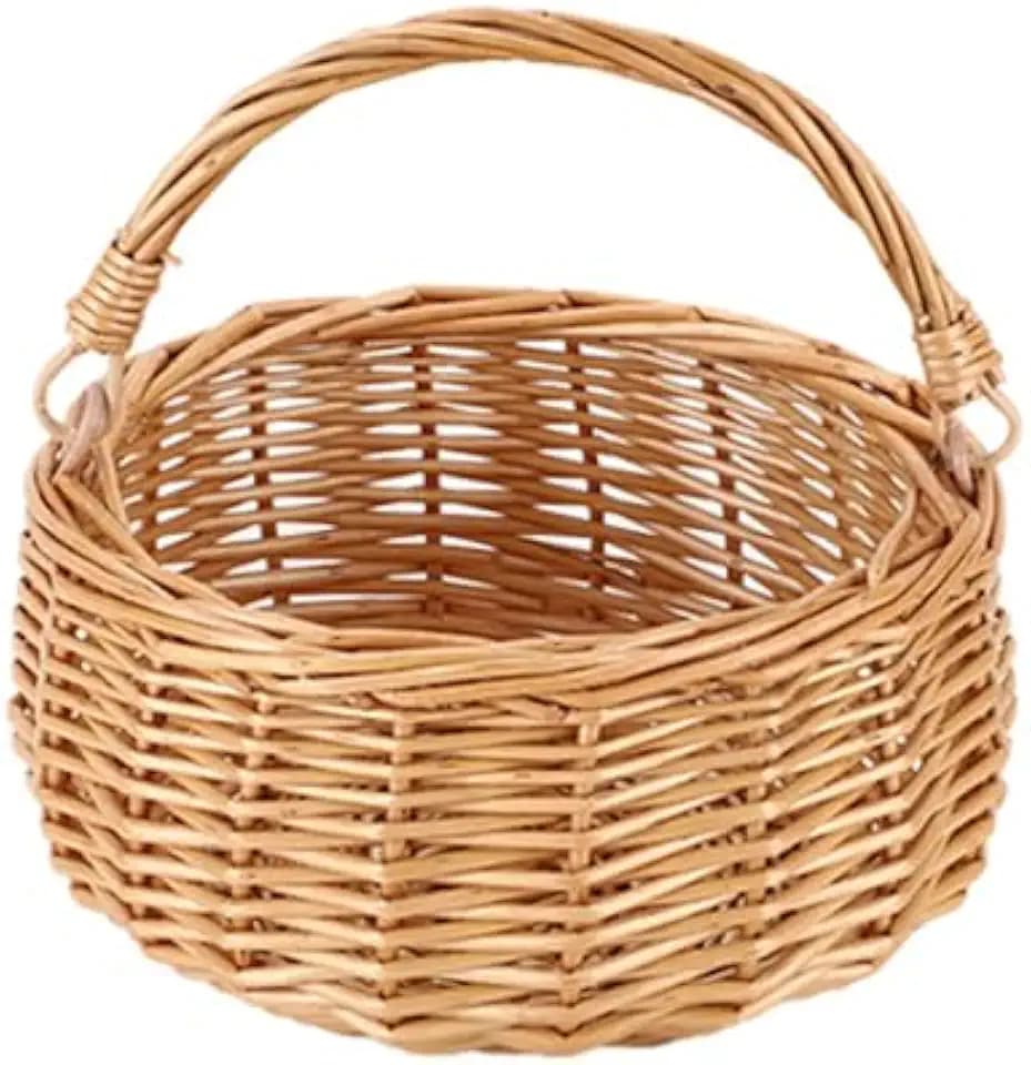 Small Gift Wicker Picnic Basket with Handle,Willow Flower Girl Basket for Weddings，Garden and Home Decor -Wicker Storage Basket-Natural