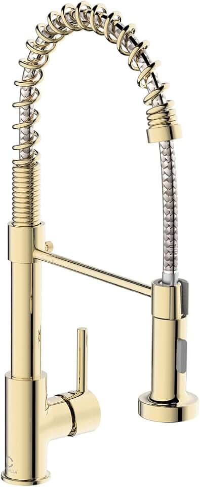 Kitchen Faucet, Commercial Kitchen Sink Faucets with Pull Down Sprayer, Stainless Steel Faucets for Kitchen Sinks, Dual Function Spray Head, Single Handle Spring Kitchen Faucets -Gold
