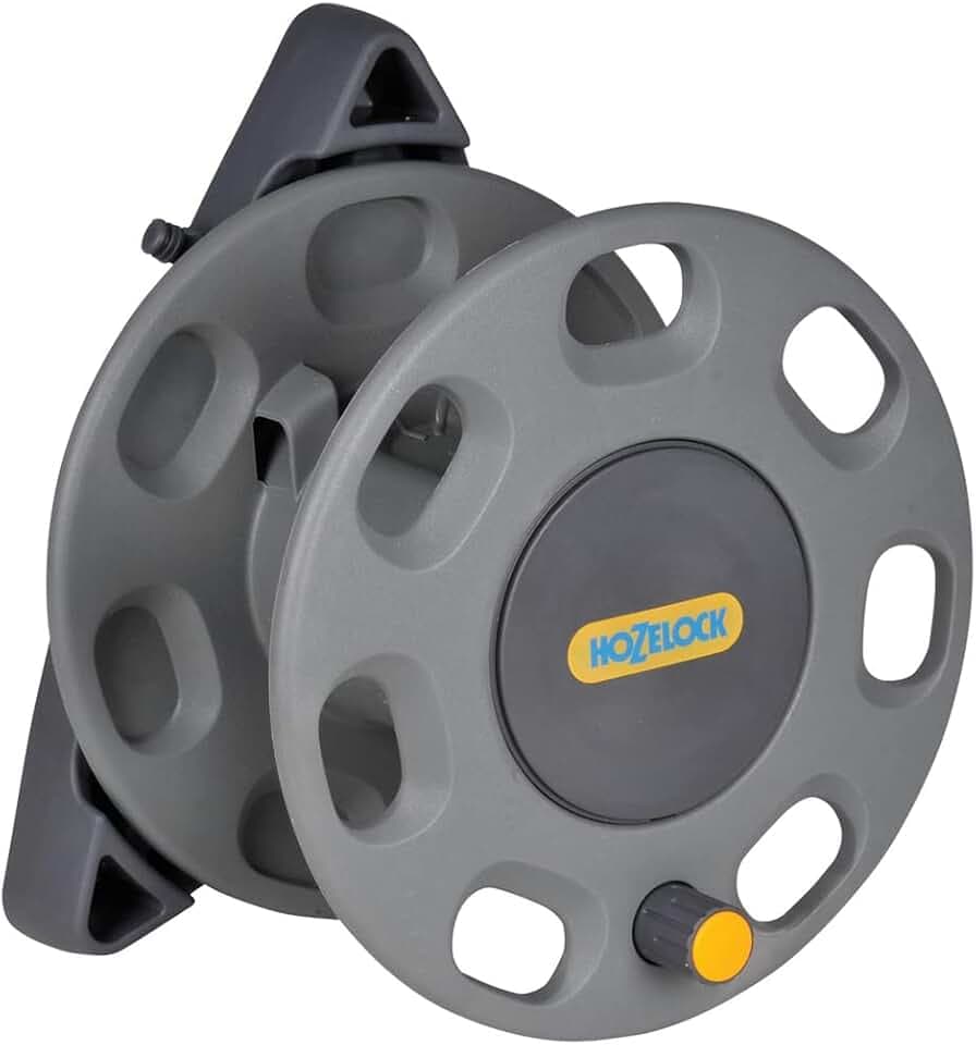 HOZELOCK - 30 m Wand-Aufroller ohne Schlauch: Schlauchtrommel mit Griff, leichte Installation, inklusive Schlauchführung, 1 Anschlusskupplung und Montagematerial [2420R0000]