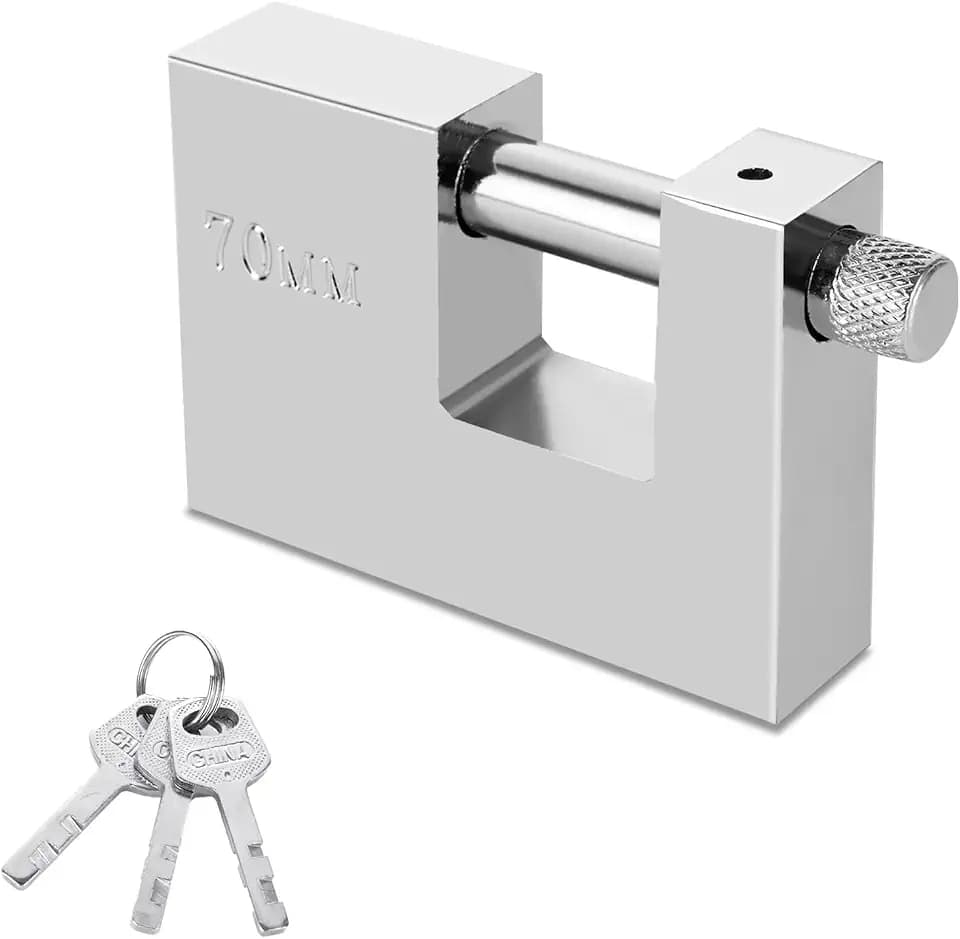 ASelected Wetterfestes Vorhängeschloss, Schweres Outdoor-Vorhängeschloss mit 3 Schlüsseln, 70 MM Dicke Schäkel, Klopfschutz, Garage, Container, Tor und Lager, Edelstahlkorpus