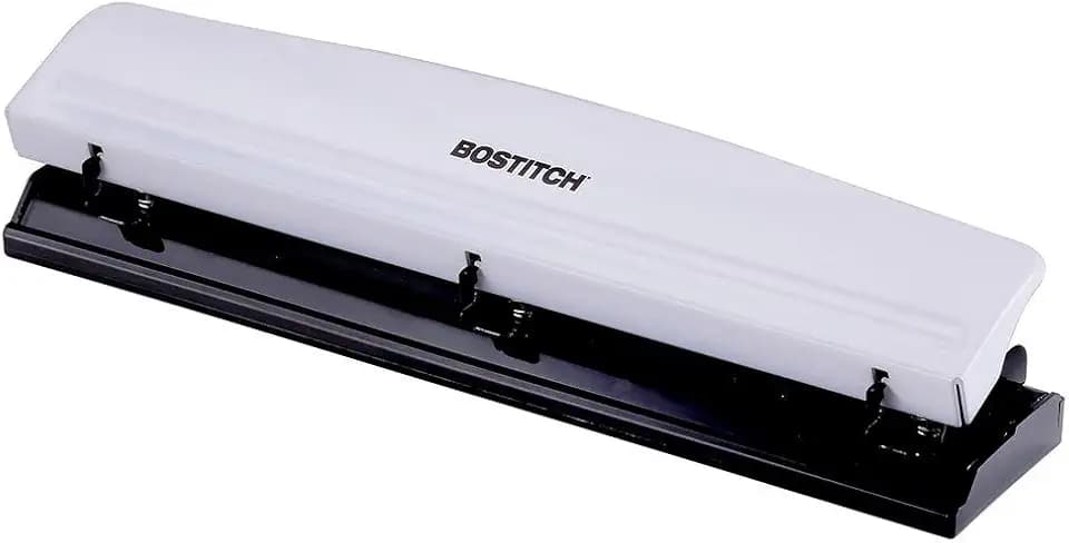 Bostitch Office Premium 3-Locher, 12 Blatt Kapazität, Metall, Gummibasis, leicht zu reinigende Ablage, weiß (KT-HP12-WHITE)