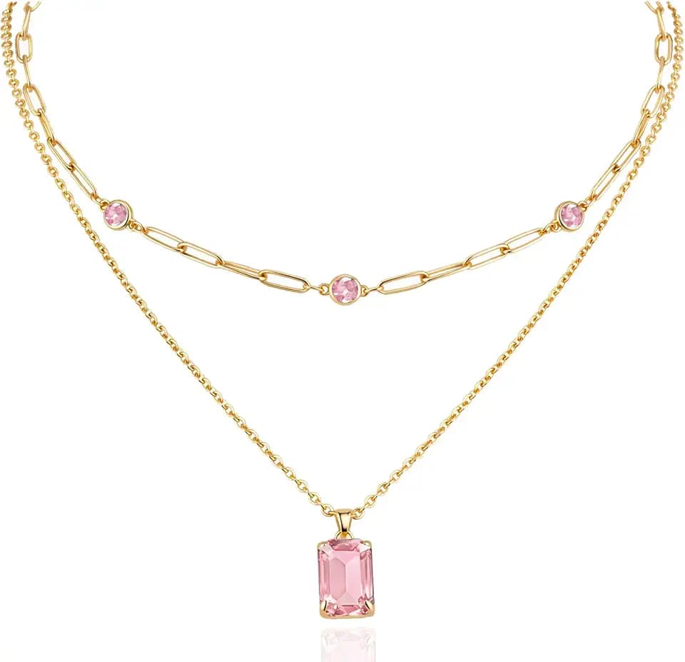 Gold Layered Pendant Necklaces for Women 14k Gold Plated Crystal Choker Necklace Paperclip Rhinestone Necklace Party Prom Jewelry