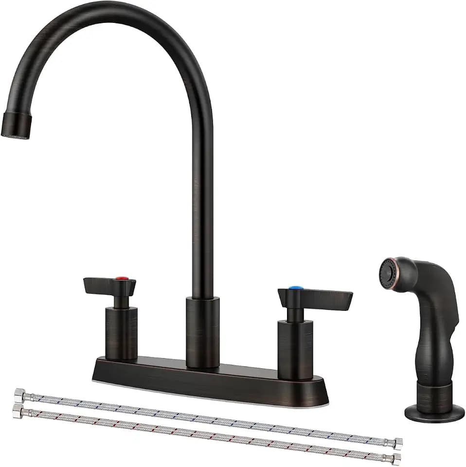 2 Handle Kitchen Faucet with Side Sprayer Bronze