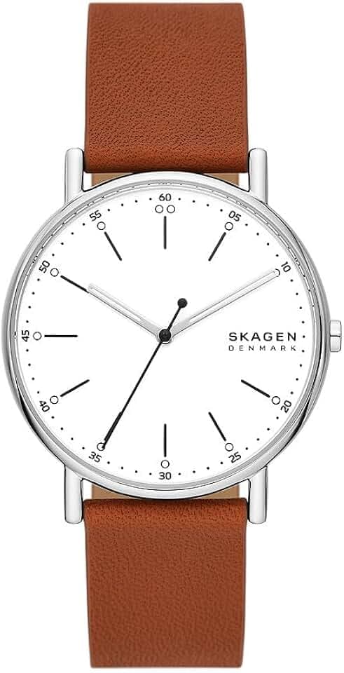 Skagen Signatur Watch for Men, Quartz Three Hand Movement with Leather Strap