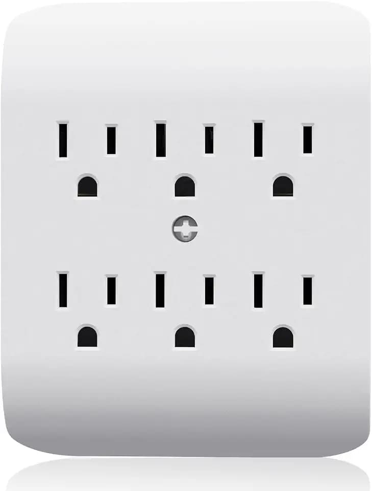 ELEGRP 6-Outlet Extender with Central Anchor, 3-Prong Grounded Wall Tab, Multiple Outlet Extender with 6 Electrical Outlets, ETL Listed, 2 Packs, White
